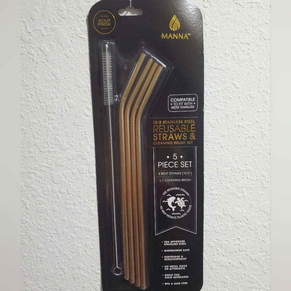 Manna Gold stainless steel Reusable Straw Set with brush
